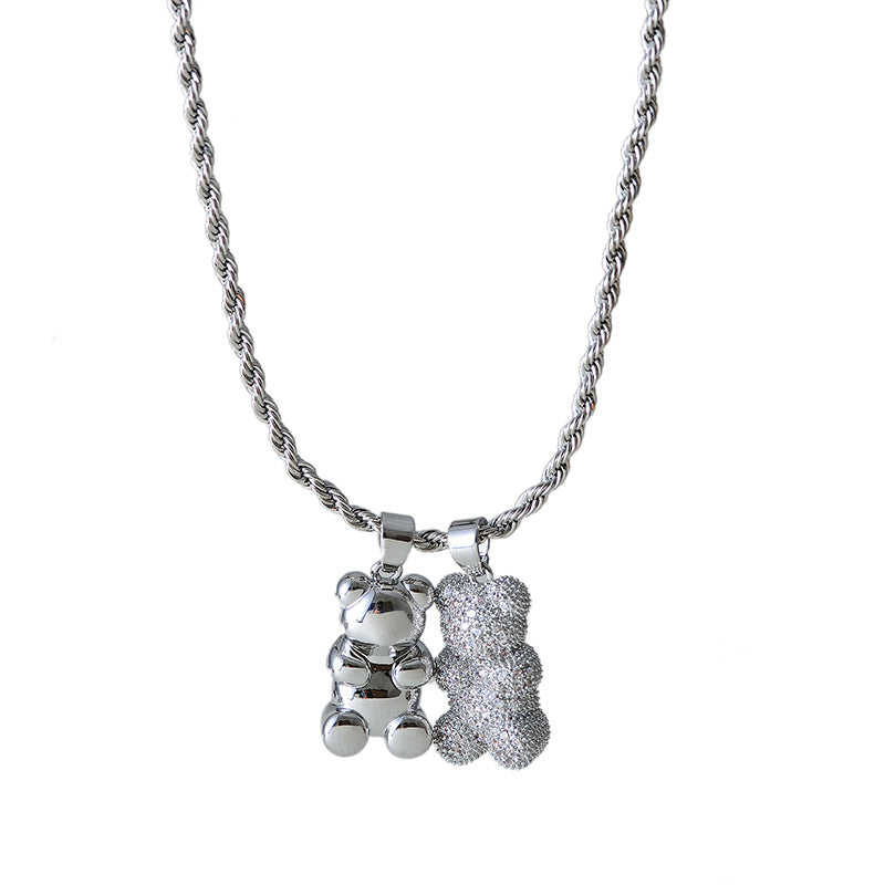 Bear Necklace for Women, Ins Style, Niche Design, High-End Fashion, Layered Wear, Sweet Cool Sweater Chain Pendant