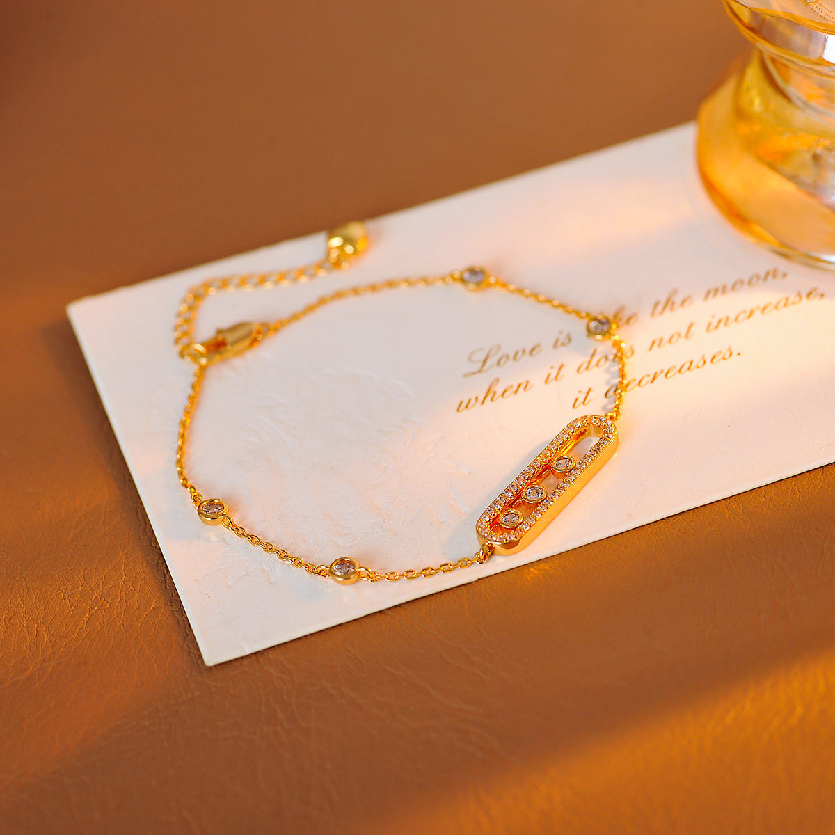 [Zhou Yutong Style] Sliding Three Diamond Necklace Light Luxury Niche Paperclip Choker Bracelet for Women