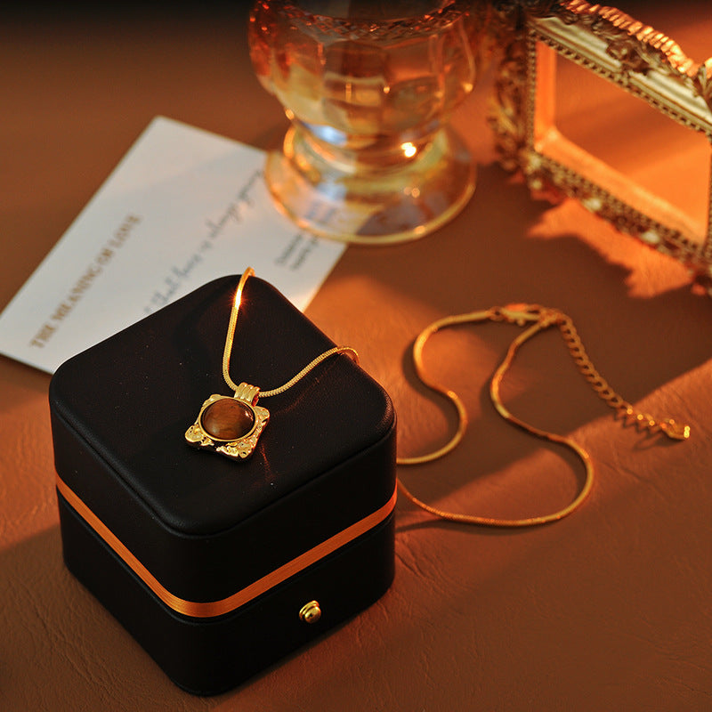 Milad Natural Tiger Eye Stone Necklace Pearl Sweater Chain Light Luxury High-End Feel Autumn Winter Versatile New Hot Item