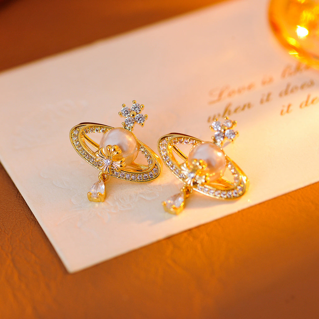 High-end Saturn Pearl Earrings for Women New Hot-selling Light Luxury Elegant Earrings Unique Niche Necklace