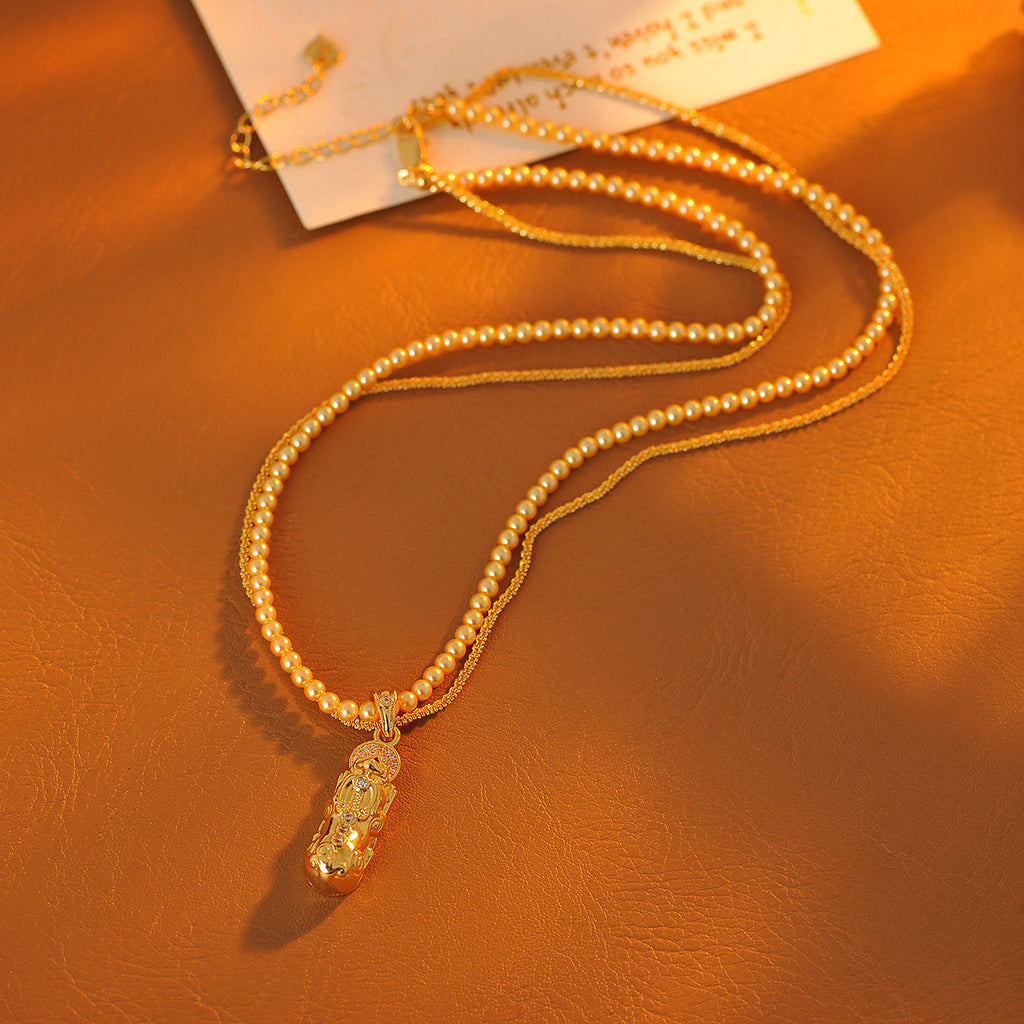 New Chinese Style National Trend Pixiu Pendant Necklace Layered Clavicle Chain Light Luxury High-end Accessories