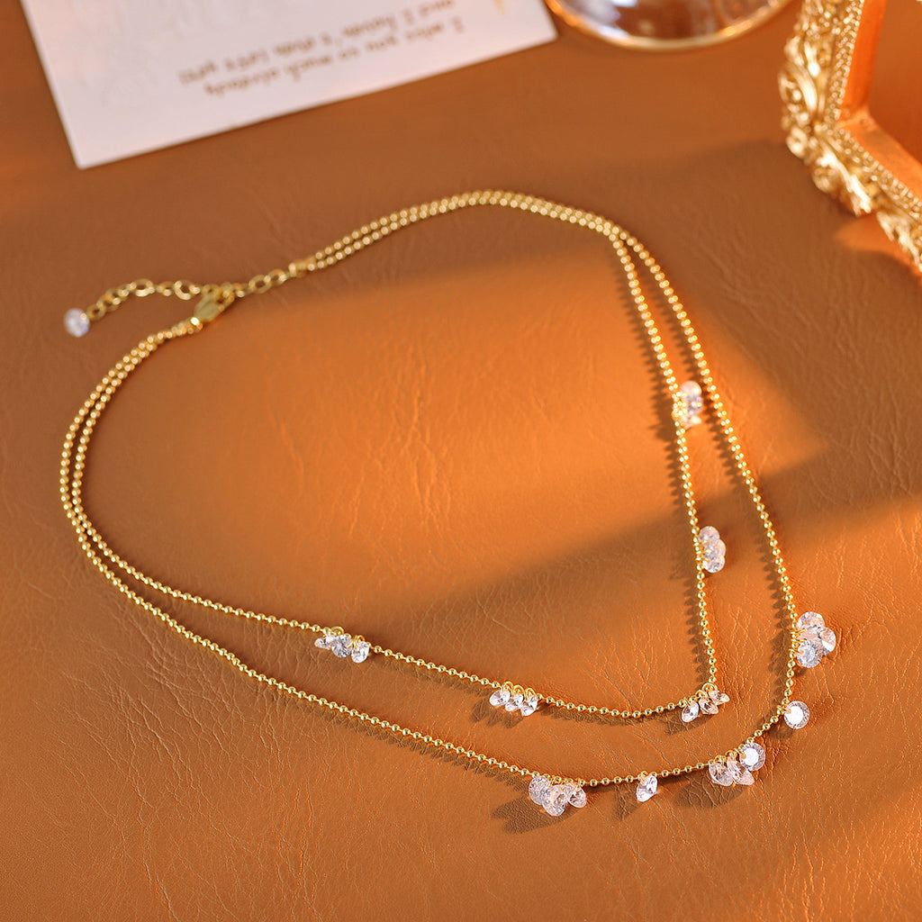 Shiny Gold-Plated Small Water Drop Necklace, Same Style as Xiaohongshu, Exquisite and Simple Zircon Temperament Collarbone Chain