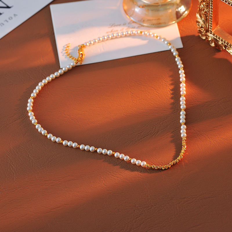 Yang Chaoyue Same Style Necklace Gold Bean Splicing Pearl Choker Design Sense Simple Circle Niche New Year Clavicle Chain