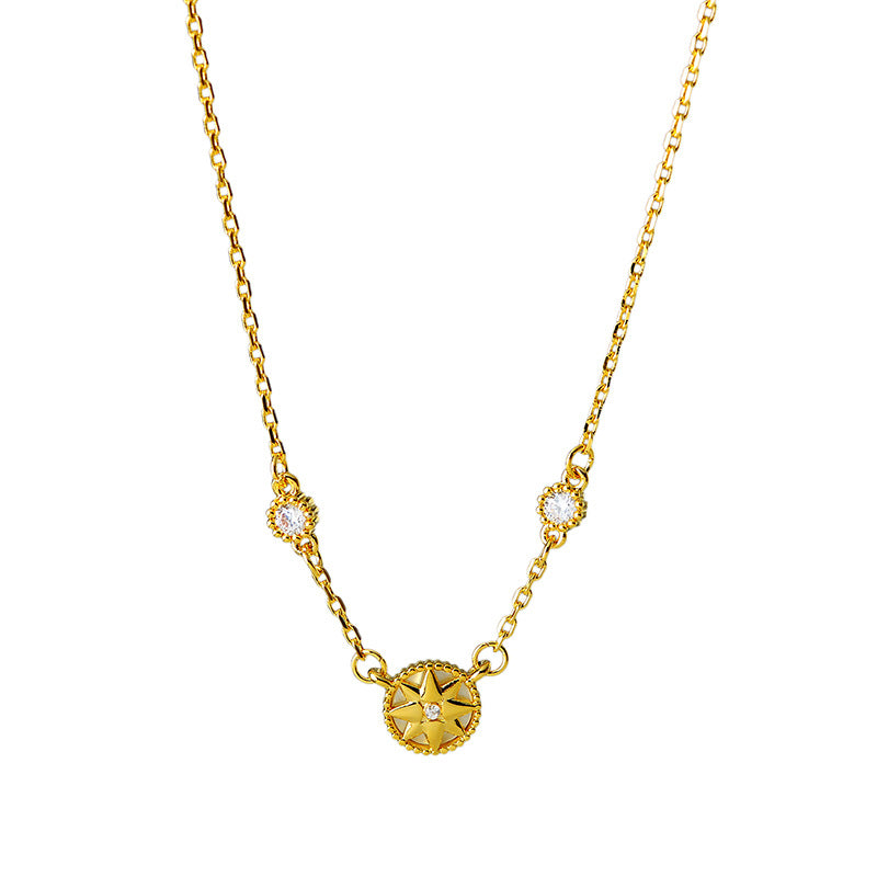Light Luxury Eight-Pointed Star Necklace for Women, 18K Gold Plated, Niche Design, High-End Feel, White Mother-of-Pearl Lucky Compass Collarbone Chain