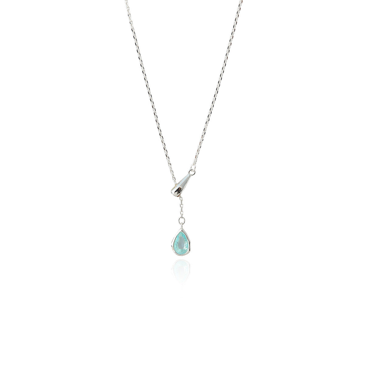 Minimalist Cool Style Zircon Water Drop Necklace Blue High-End Adjustable Y-Shaped Collarbone Chain