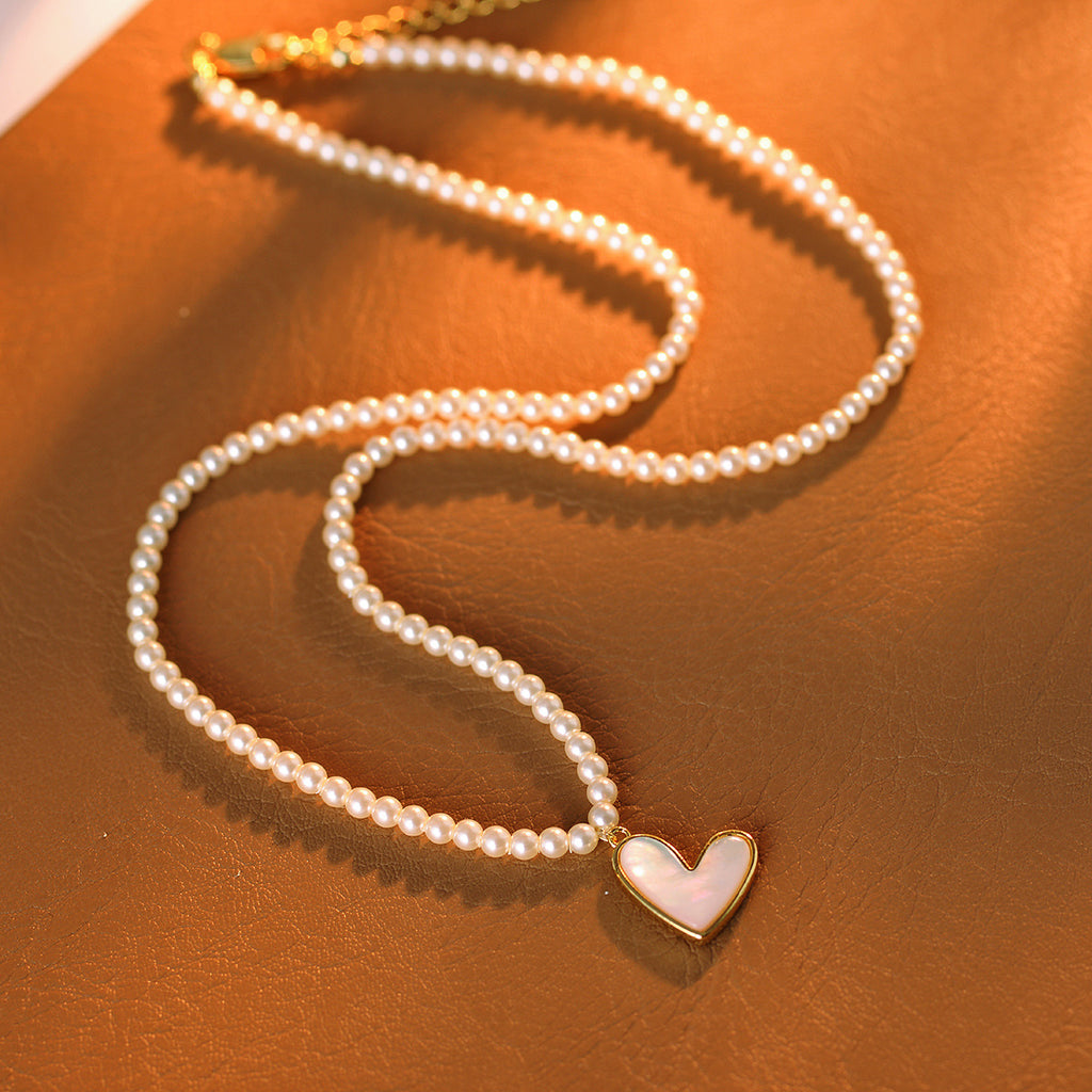 Korean Style Personality Light Luxury High-End Natural Real Shell Pendant Necklace Heart-Shaped Pearl Collarbone Chain for Women