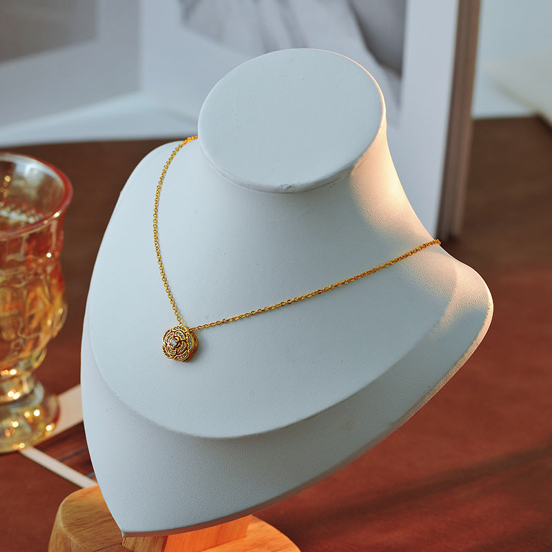 Copper Gold-Plated French Gentle Flower Earrings Necklace Light Luxury Simple Zircon Collarbone Chain High-End Feel A10184