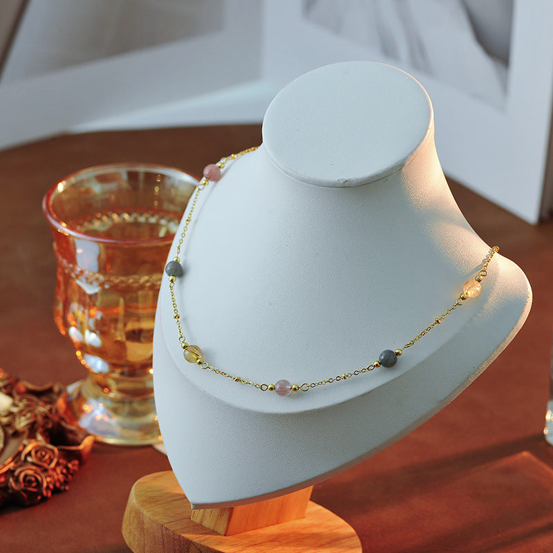 Japanese Retro Sweet Colorful Natural Stone Delicate Versatile Elegant Short Necklace Collarbone Chain A10190