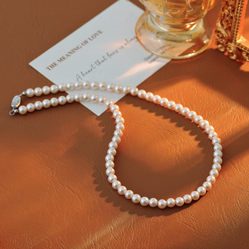 Imported Austrian Swarovski Round Strong Light Xiaomi Pearl Necklace for Women with Yuanbao Clasp Clavicle Chain Trendy Light Luxury