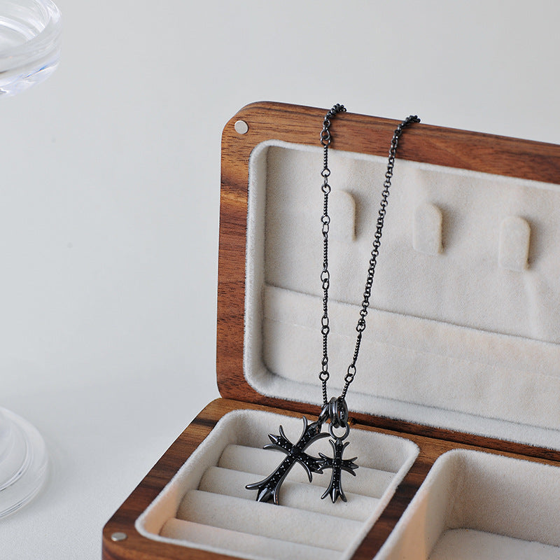 New Year's Double Cross Necklace Unisex Fashionable High-end Daily Versatile