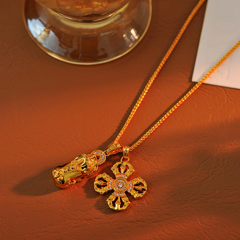 Inlaid Diamond Vajra Pendant DIY Accessories Wei Xue Same Style Ancient Method Sand Gold Inlaid Diamond Cross Vajra Pixiu Pendant