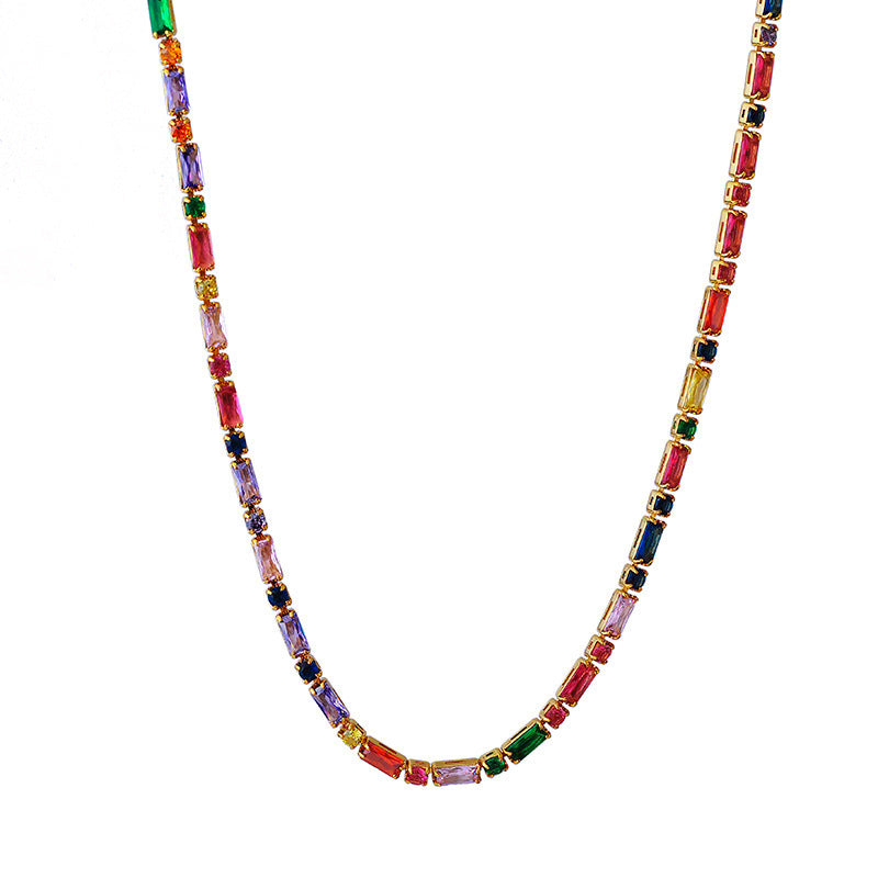 Light Luxury Square Colorful Zircon Necklace High-end Dopamine Simple Niche Hand Buckle Hand Jewelry for Women A10197