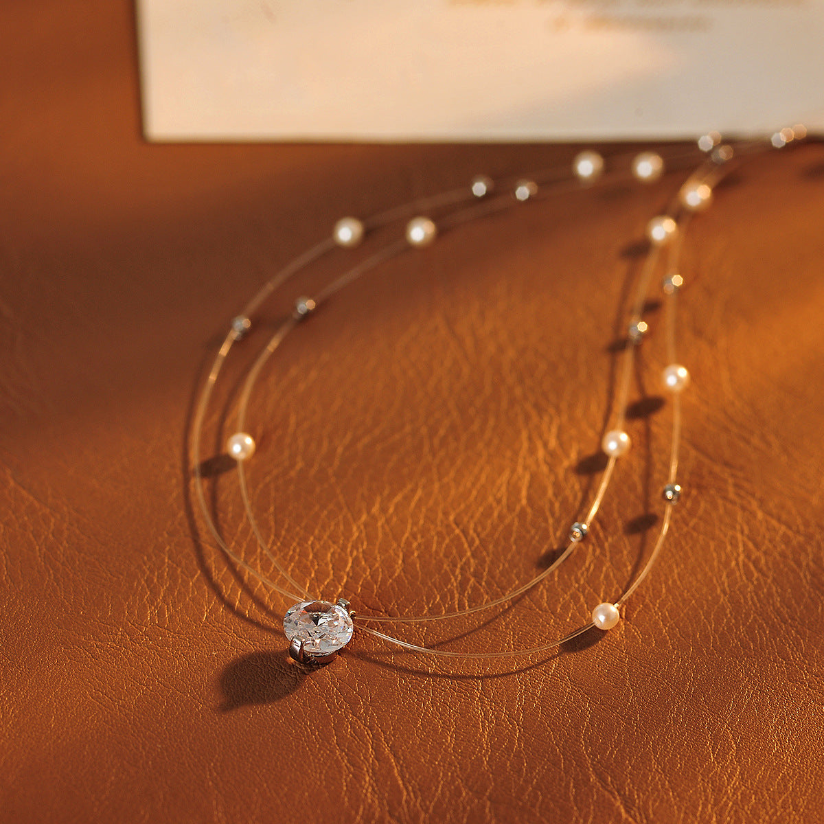 Gypsophila Double Layer Stacked Necklace for Women, High-End Luxury Niche Pearl Choker Collarbone Chain