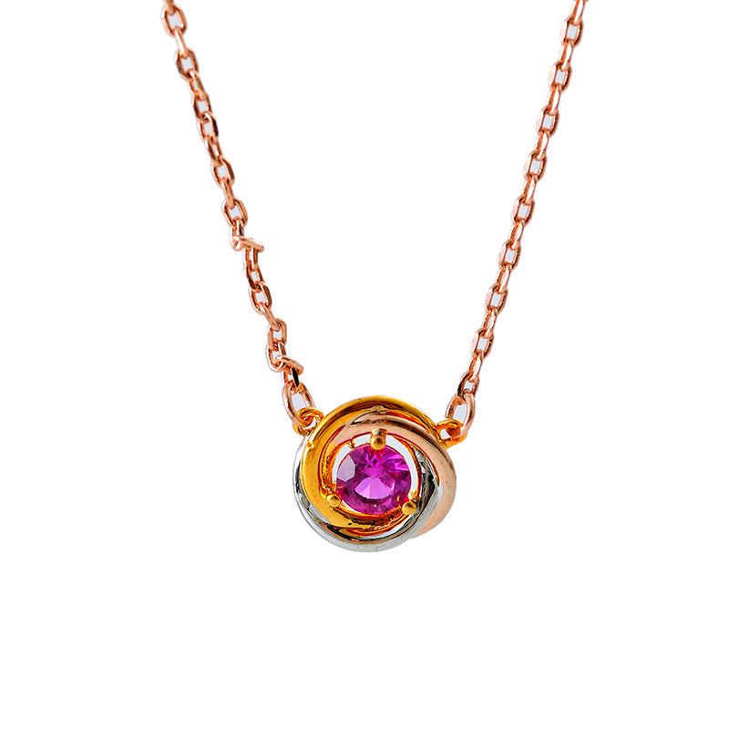 New Purple Three-Color Main Color Zircon Necklace Copper Gold-Plated Celebrity Style Clavicle Chain Light Luxury High-End Women's Neck Chain