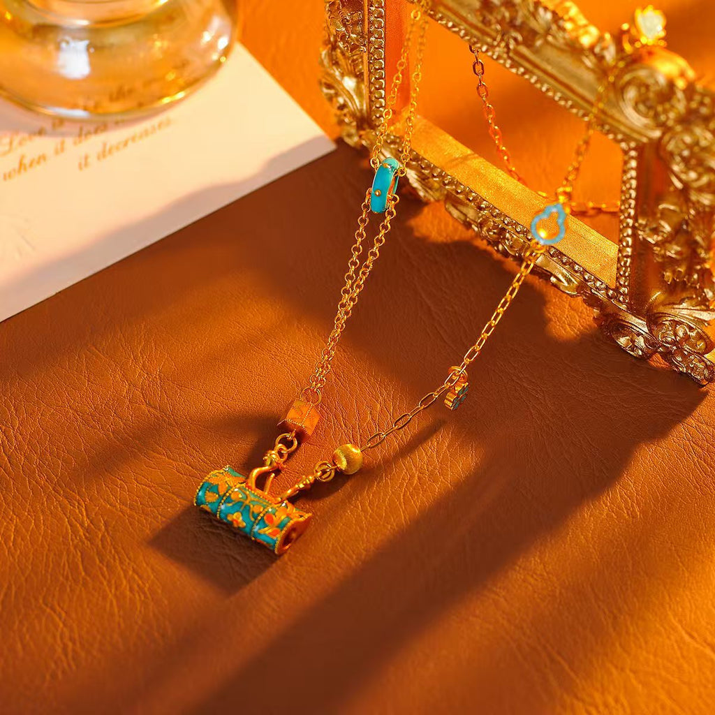 Designer Colorful Gourd Necklace for Women, National Trend, Elegant Niche Design, High-End Collarbone Chain