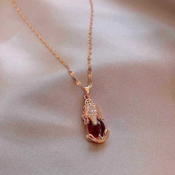 Original Design 18K Gold Plated Lucky Bag Titanium Steel Non-Fading Necklace Light Luxury Pendant Women's Collarbone Chain Valentine's Day Gift