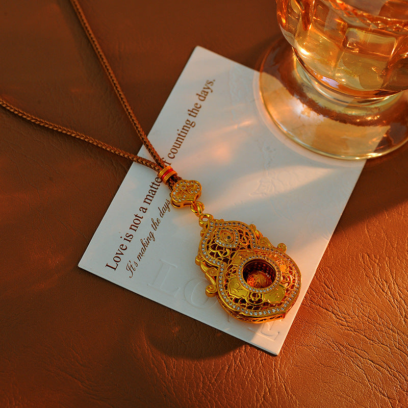Gold-Plated Life's Four Beauties Rotating Gourd Pendant Imitation Gold Heritage Palace Pendant Fortune and Prosperity Rotating Necklace