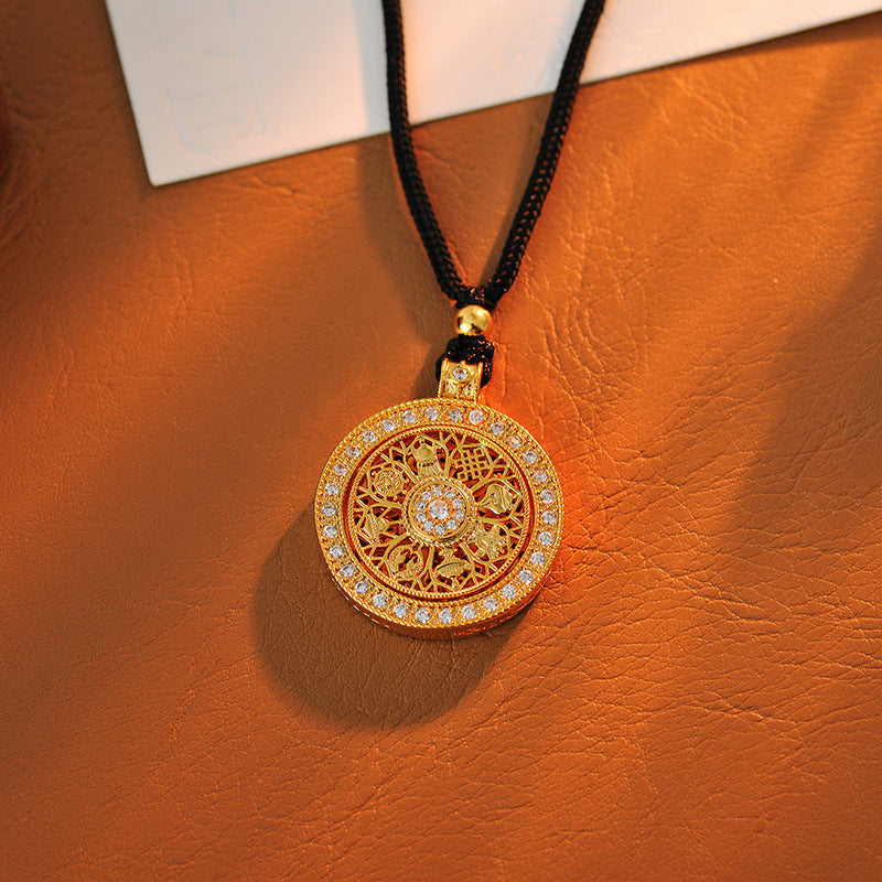 Eight Treasures Compass Necklace New Hot-Selling Pendant for Women New Chinese Style National Trend Pendant Woven Rope Black Rope Light Luxury