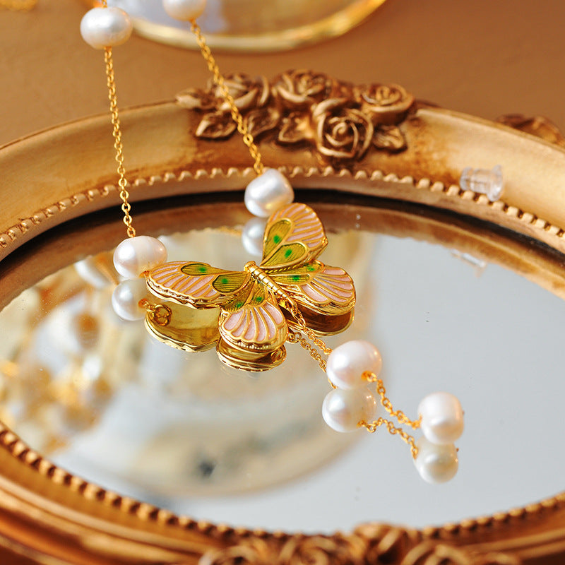 Falan Color Super Fairy Niche Design Simple Forest Style Butterfly Exquisite Baroque Pearl Simple Necklace