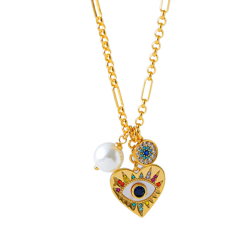 New Colorful Devil's Eye Heart Necklace for Women with Micro Pave Zirconia, Light Luxury High-end Earrings Set
