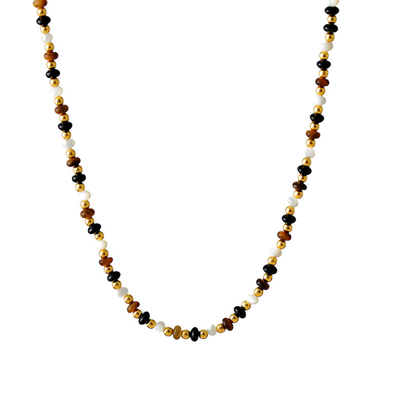 Hot-Selling Beaded Tiger Eye White Agate Pearl Necklace High-End Vintage Collarbone Chain Fashionable Light Luxury Elegant Jewelry