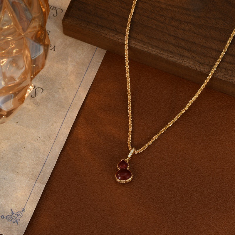 Red Fritillary Double-Sided Gourd Pendant Necklace Women's Accessories Sweater Chain Light Luxury High-End Autumn Winter Collarbone Chain Jewelry