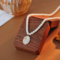 New Oval Shijia Pearl Relief Rose Flower Necklace Simple Versatile Fashionable Elegant Collarbone Chain A10260