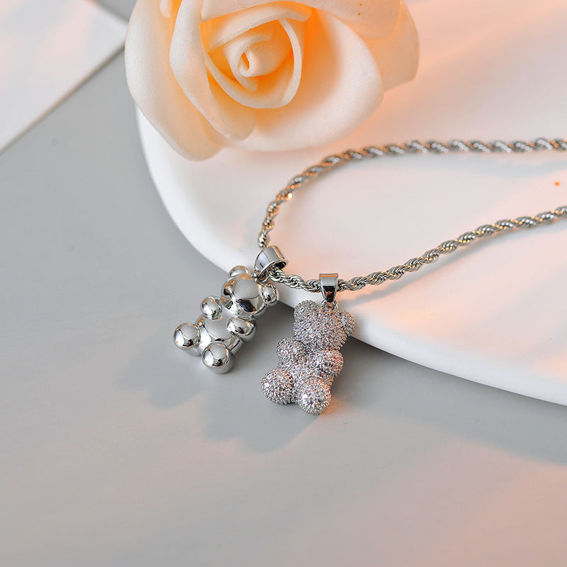 Bear Necklace for Women, Ins Style, Niche Design, High-End Fashion, Layered Wear, Sweet Cool Sweater Chain Pendant