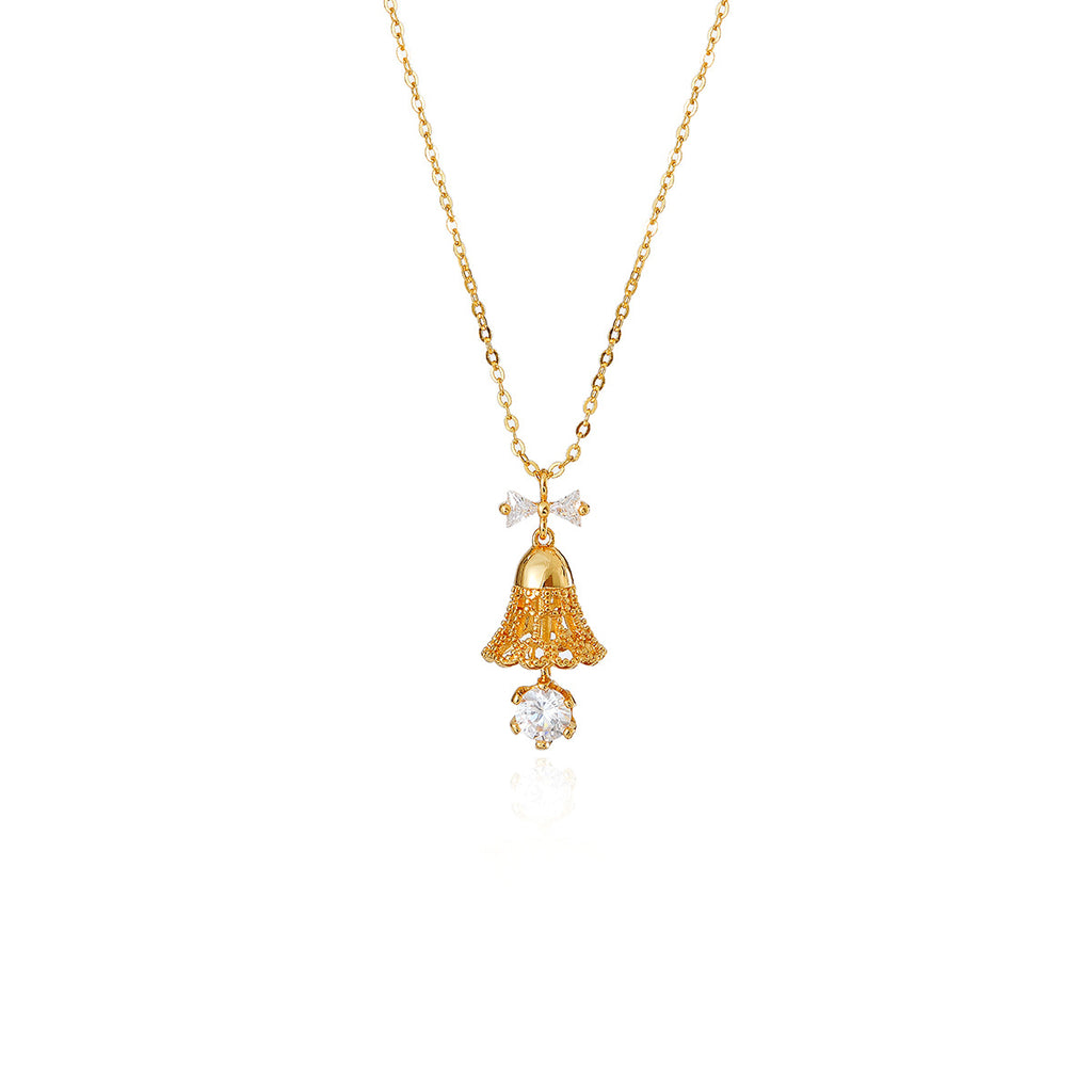 Real Gold Plated Trumpet Necklace Light Luxury Niche Bell Element New Trendy Elegant Collarbone Chain Accessory