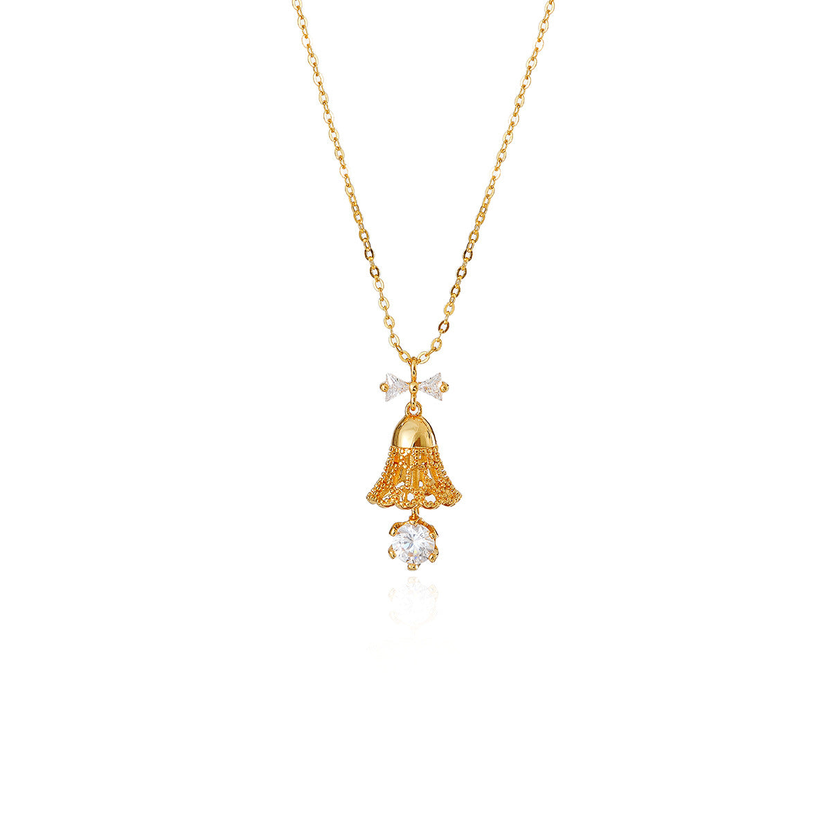 Real Gold Plated Trumpet Necklace Light Luxury Niche Bell Element New Trendy Elegant Collarbone Chain Accessory