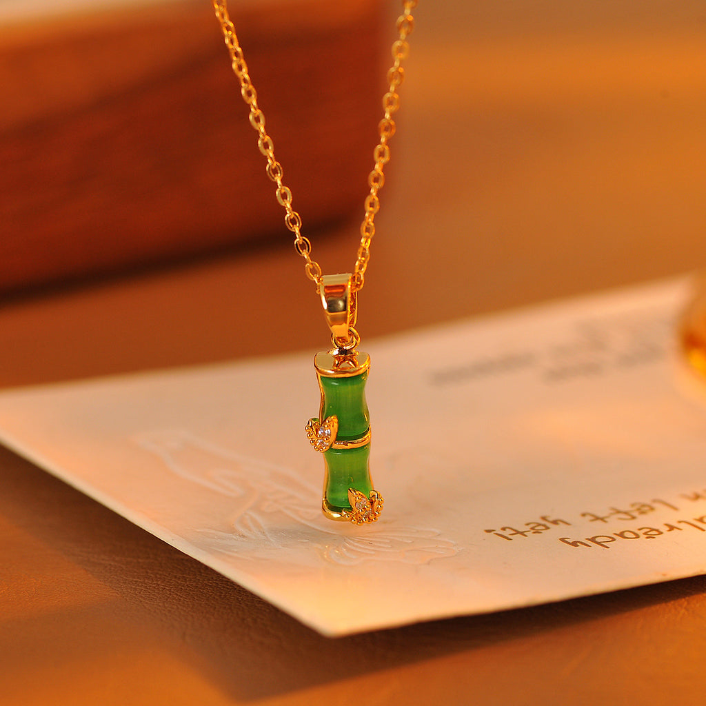 New Chinese Style National Trend Necklace High-end Elegant Inlaid Diamond Cat's Eye Stone Bamboo Knot Necklace Light Luxury Niche Design