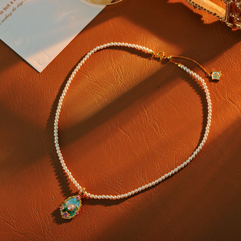 New Chinese Style Colorful Retro Oil Painting Style Natural Freshwater Pearl Earrings S925 Silver Needle Niche Fashion High-end Earrings