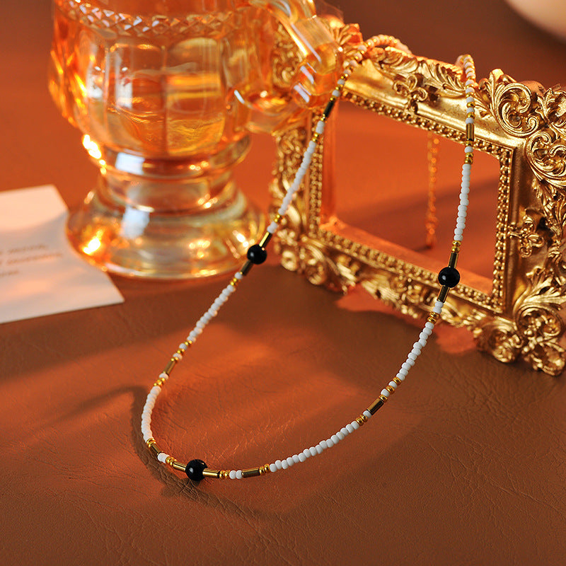 European and American Natural Stone Summer Colorful Small Beads Handmade Beaded Necklace Versatile Simple Unique Collarbone Chain Choker for Women