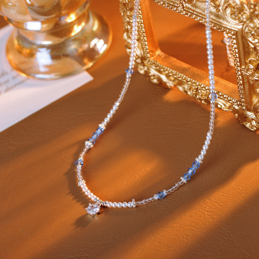 New Broken Silver Pearl Sugar Cube Necklace High-end Fashion Light Luxury Collarbone Chain Neck Chain Exquisite Accessory