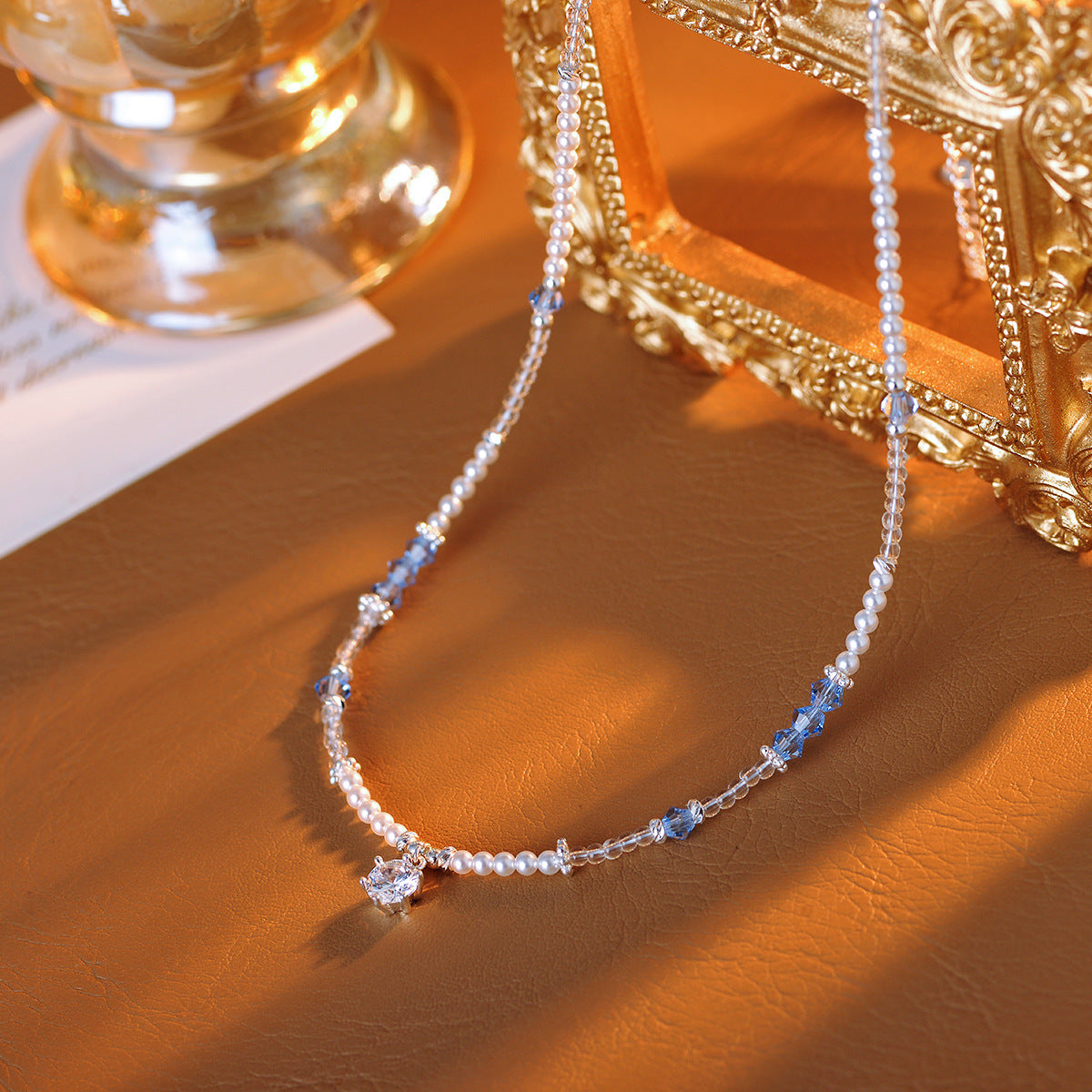 New Broken Silver Pearl Sugar Cube Necklace High-end Fashion Light Luxury Collarbone Chain Neck Chain Exquisite Accessory