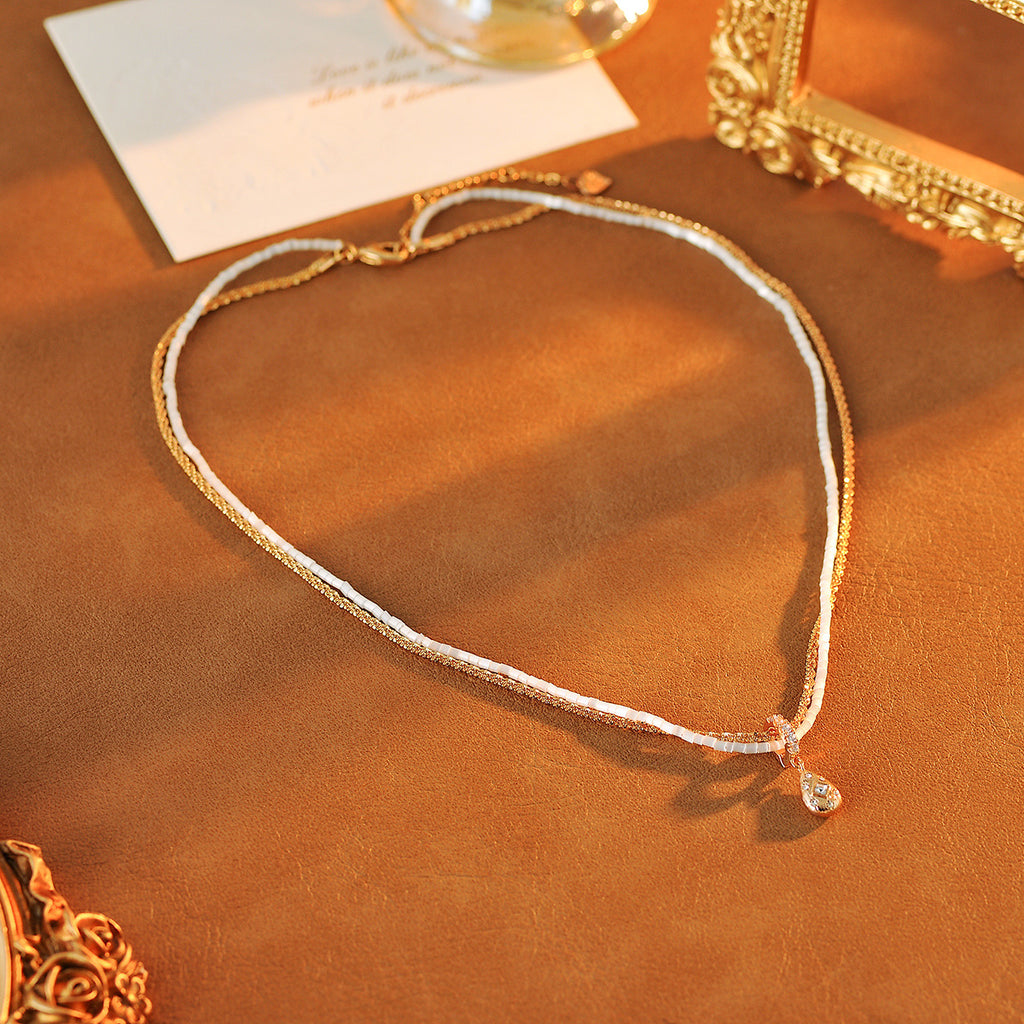 Light Luxury Style Gold-Plated Gentle Fashion Jewelry Water Drop Pendant Double-Layer Necklace High-End Niche Design