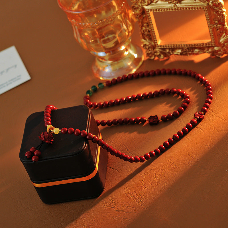 Cinnabar Bracelet for Women, Light Luxury, Niche, Exquisite, Double Circle Cinnabar Lotus Pendant Bracelet, Gift for Girlfriend or Best Friend