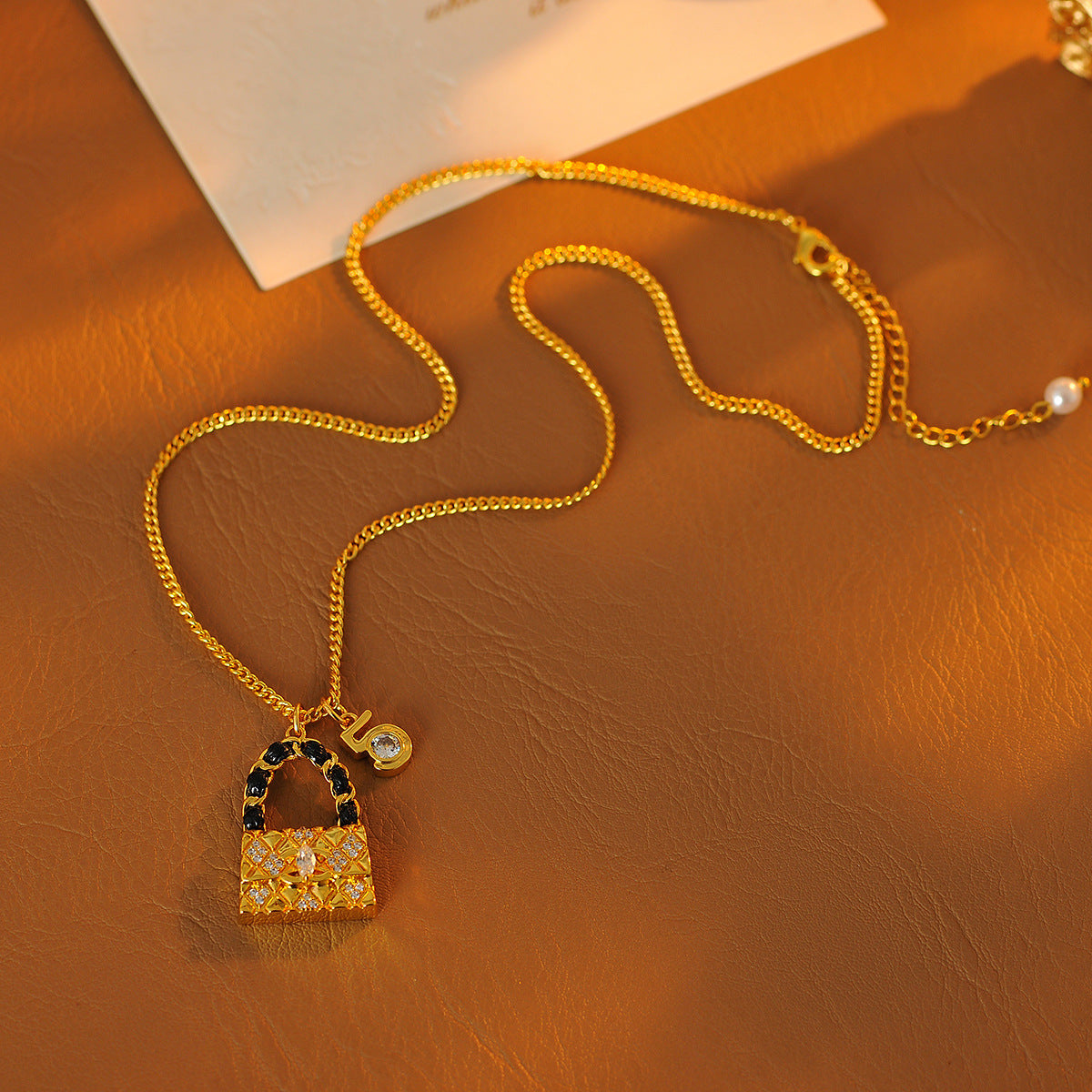 Luxurious High-End New Full Diamond Bag Necklace Fashion Versatile Light Luxury High-End Small 5 Pendant Necklace