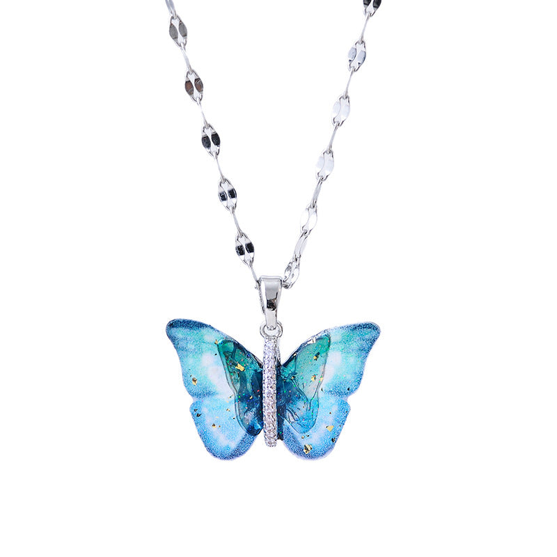 High Version Summer Fresh Blue Butterfly Elegant Personality Niche Light Luxury Collarbone Chain