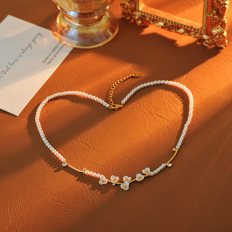 New Super Fairy Design Plum Blossom Pearl Necklace National Style Fashion High-end Sweet Versatile Sweater Chain Autumn Winter Edition