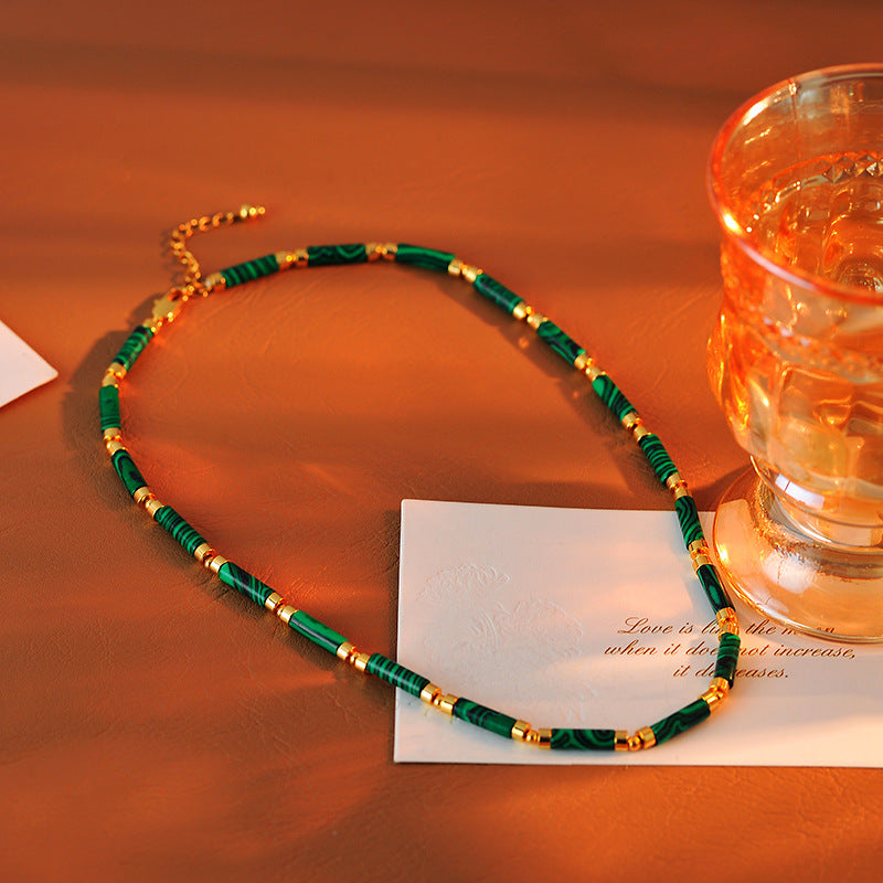 European and American High-End Malachite Beaded Necklace Light Luxury Retro Niche Design Choker New Chinese Style Collarbone Chain