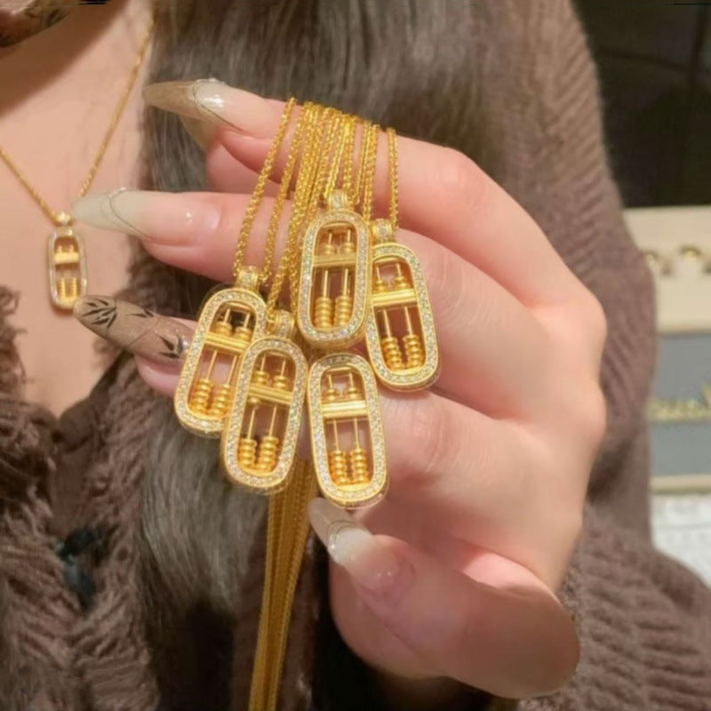 Traditional Handmade Necklace Gold Bead Abacus Pendant K Gold Plated Light Luxury New Chinese Style Abacus Necklace