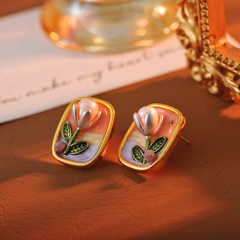 French Retro Oil Painting Pearl Pendant Oil Painting Style Necklace Universal Clasp Detachable Accessory