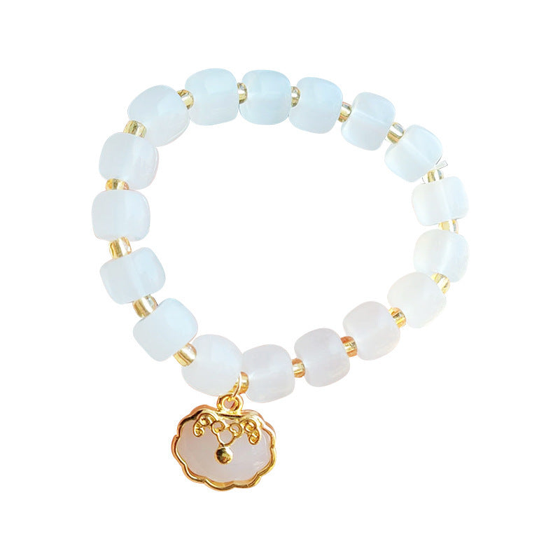 New Chinese Style National Style Imitation White Jade Bracelet for Women Fashion Jewelry Light Luxury Peace Lock Bracelet with Bowknot