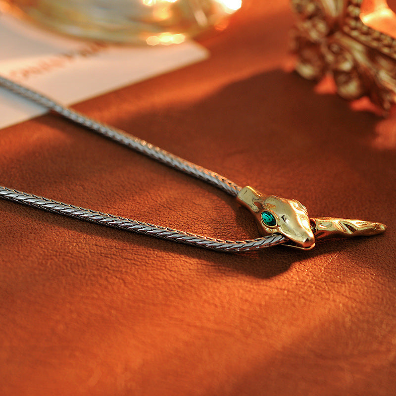Year of the Snake Zodiac Necklace for Women, Pure Silver Sweater Chain, Light Luxury High-End Feel, Sweatshirt Chain, Autumn Winter Versatile Collarbone Chain Accessory