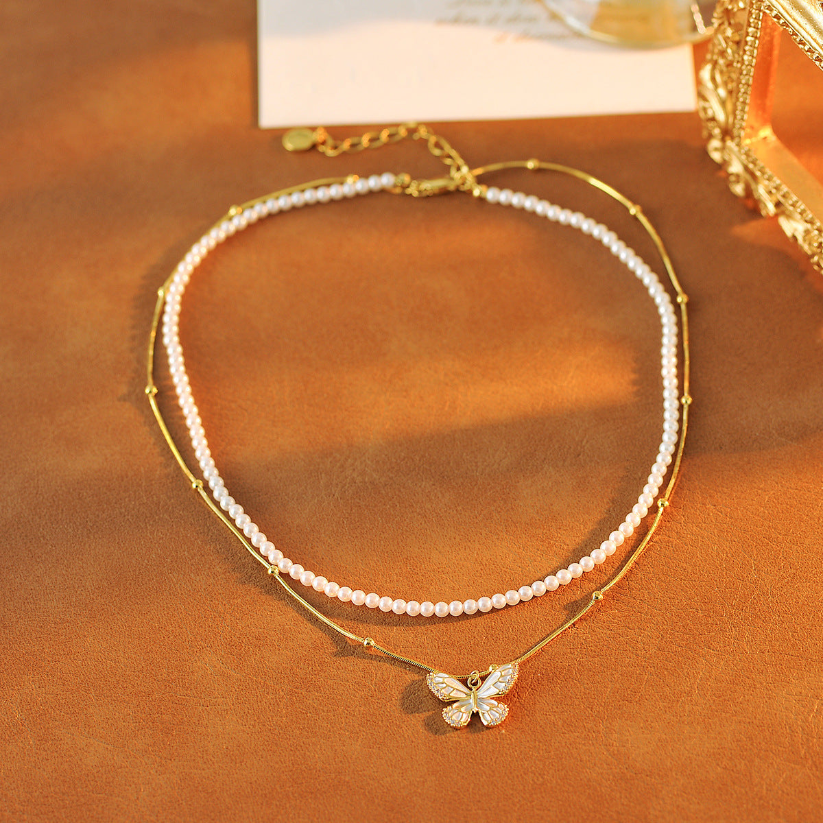 Butterfly Double Layer Necklace Pendant Fashion Versatile Collarbone Chain Light Luxury High-end Sense Elegant Jewelry