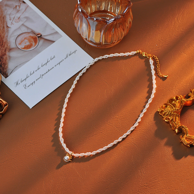 Double-layer Wrapped Xiaomi Bead Necklace Light Luxury Fashion Exquisite Chanel-style Sunflower Choker A10156