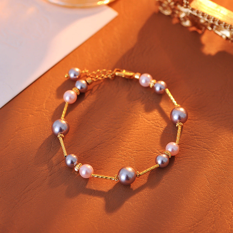 Original Candy Color Age-Reducing Mixed Color Strong Light Pearl Necklace Niche Design High-End Light Luxury Choker One Piece