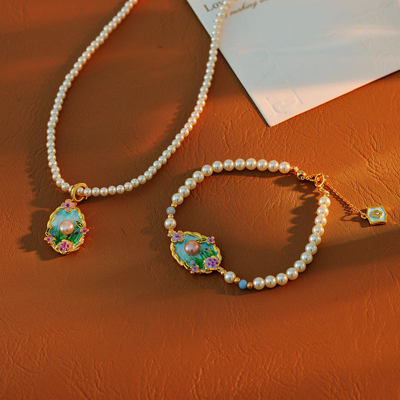 New Chinese Style Colorful Retro Oil Painting Style Natural Freshwater Pearl Earrings S925 Silver Needle Niche Fashion High-end Earrings