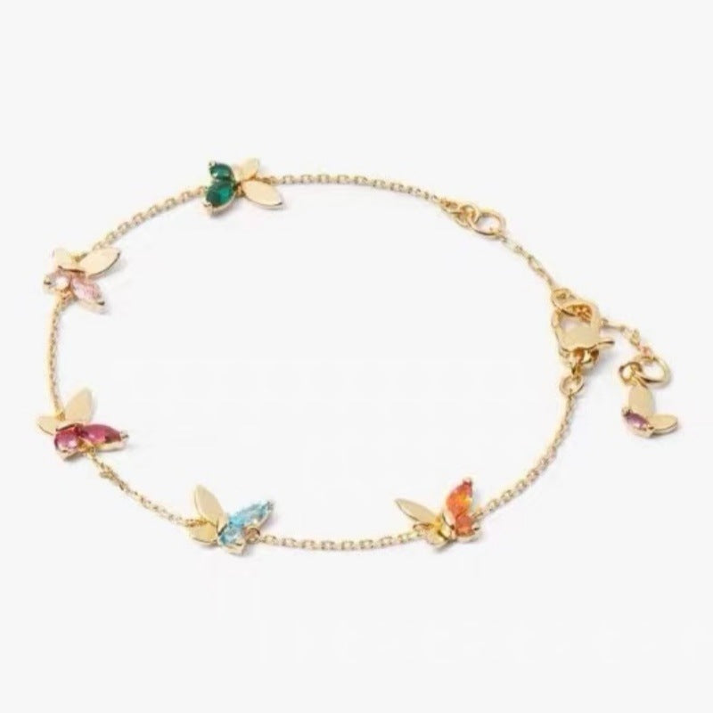 ks New Fashion Elegant High-end Necklace Zircon Inlaid Shiny Butterfly Bracelet Set